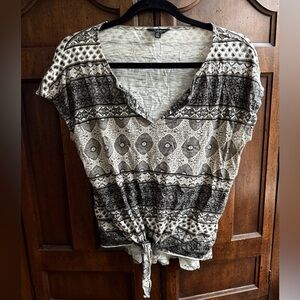 Lucky Brand Black and Cream Geometric Blouse